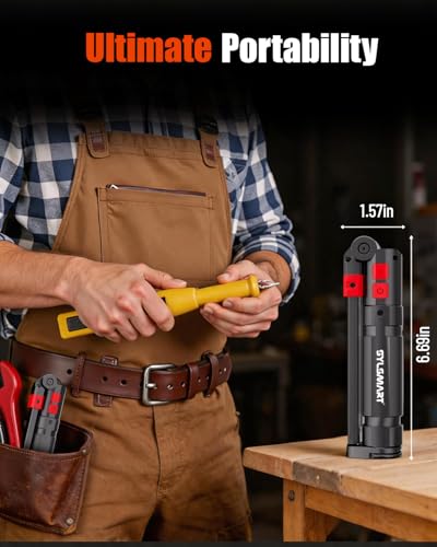 Magnetic Work Light with Red Beam, 1300LM Rechargeable Mechanic Flashlight CRI 95+ True Color, 4600mAh Under Hood Light with Magnetic Base for Car Repair, Garage & DIY