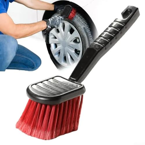 Car Detailing Wheel Brush with Ergonomic Grip - Soft Bristle Rim Cleaner for Brake Dust on Alloy Wheels - Flexible Tire Brush for Engine Bay - 10.24 Inch