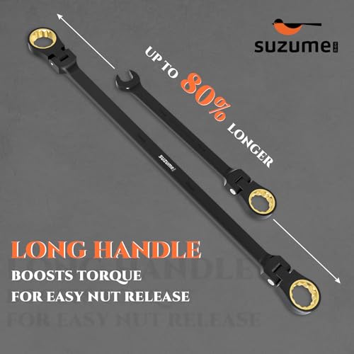 SUZUME Extra Long Flex Head Ratcheting Wrench 8-9mm Metric Double Box End 180° Flexible Head 72-Tooth 15K Gear Tested CR-V Steel Black Chrome Finish For Engine Small Machinery Repair & DIY - size: 8-9mm