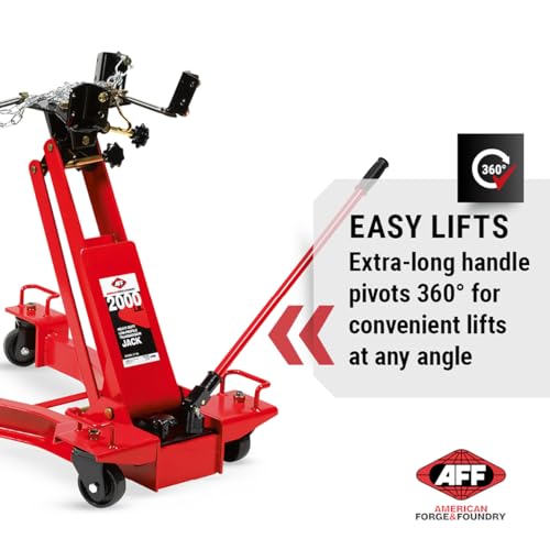 AFF Low Profile Manual Hydraulic Transmission Jack - Heavy Duty Steel Body, Adjustable Saddle with Safety Chain & 360 Handle - for Transmissions, Transfer Cases & Differentials (Multiple Capacities) - size: 2000 lbs Capacity
