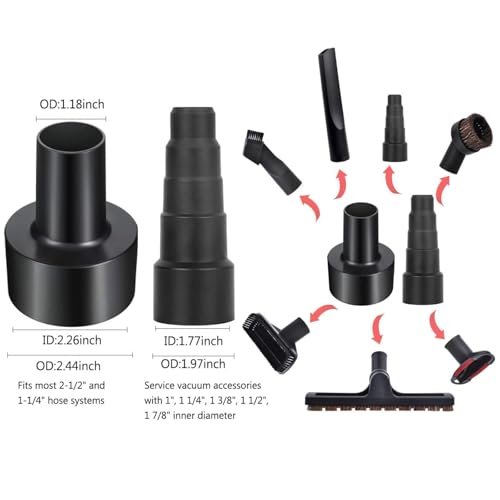 11 Pack Vacuum Attachments for Shop Vac Accessories, 1 1/4" Vacuum Attachments with Hardwood Floor Brush, 2 1/2" to 1 1/4" Vacuum Hose Adapter & 1 7/8" to 1" Adapter for shop Vac Attachment - size: 11 Pack