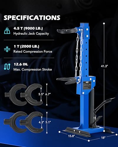 Orion Motor Tech Hydraulic Strut Spring Compressor with 1 Ton Rated Compression Force, 4.5 Ton Hydraulic Jack Capacity, Strut and Spring Compressor Tool with 4 Spring Clasps for Cars Trucks SUVs