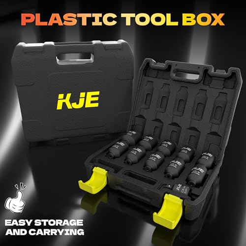 KJE 11PCS 1/2 Drive Metric Deep Impact Socket Set, Size 27,29,30,31,32,33,34,35,36,38mm, large jumbo axle nut socket set, big heavy duty socket set - size: 11PCS Metric