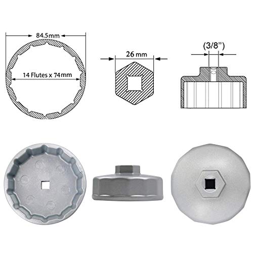 Heavy Duty 74mm 14 Flutes Oil Filter Wrench For Volkswagen, Mercedes Benz, VW, Audi, Porsche, Mazda, Sprinter, Select Mobil1, Bosch and Mahle