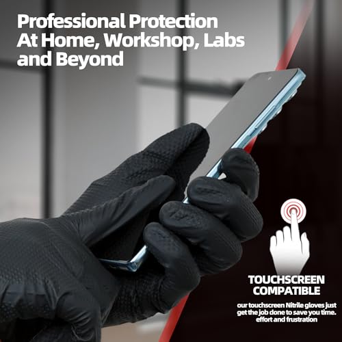 Jointown Upgraded 10 Mil Heavy Duty Nitrile Gloves, Mechanic Gloves Nitrile Disposable, with Raised Diamond Texture - color: Black 10 Mil, size: Large