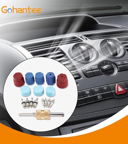 17Pcs Air Conditioning Valve Core Kit Schrader Valve Cores Accessories A/C R12 R134a Refrigeration Valve Stem Core Rmover Tool HVAC System Seal Caps Kit