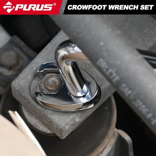 PURUS 10-Piece Metric 3/8" Drive Flare Nut Crowfoot Wrench Set (10-22mm), Innovative 5-Point Full-Contour Design for Tight Automotive & Plumbing Spaces, Custom Tool-Tray EVA Foam Organizer Included