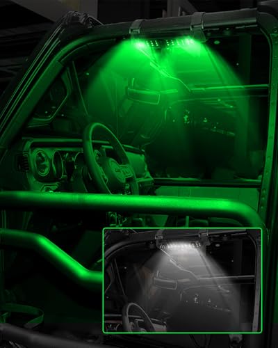SUNPIE UTV Dome Light SXS Interior Wireless Lighting LED Battery Powered Rechargeable Upgrade Button&Magnet for Polaris Talon/Pioneer Kawasaki Mule/Teryx Can Am ATV Truck Tractor Boat, Four Modes - color: 1 PC of White and Green