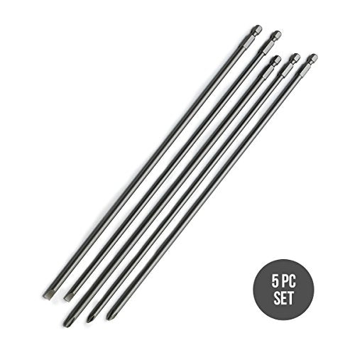 NEIKO 10043A Extra Long Bit Set | 5-Piece | Cr-V Steel | 12-Inch Length Phillips and Slotted Screwdriver Bits |1/4-Inch Hex Shank | Power Driver Bit Set - size: Screwdriver Bit, style: Phillips and Slotted