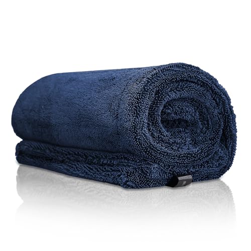 2-Pack 1500GSM Microfiber Drying Towel for Car 24"x36" & 11.8"x11.8"(Blue) | Ultra Absorbent Streak-Free Lint Free Twisted-Loop Cleaning Cloth for Cars Motorcycles Windows Kitchen