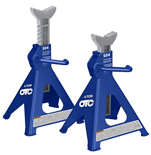 OTC S04 4-Ton Jack Stands - Formed and Welded, High-Strength Steel Stands with Self Locking Ratchet Handle Feature a 23-13/16" Max. Height, 15-1/2" Min. Height, and 1.3"x 4.3" V-Notch Saddle; Set of 2 - size: 4-Ton