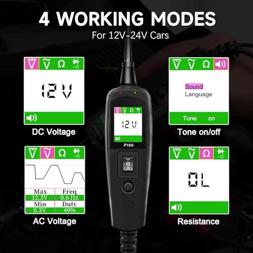 Circuit Tester Automotive, Power Circuit Probe Tester, Test Light Automotive with 40FT Cable, Car Fuse Tester, AC DC 12V 24V Car Diagnostic Tool, P100 - style: P100