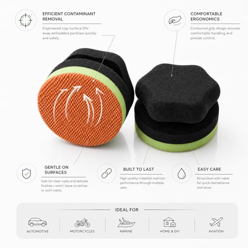 2 Pcs Synthetic Clay bar Pad for Car Detailing, 4.1" Honeycomb Clay Sponge with 12mm Rebound Foam, Paint Contaminant Removal & Surface Prep Tool for Waxing and Polishing
