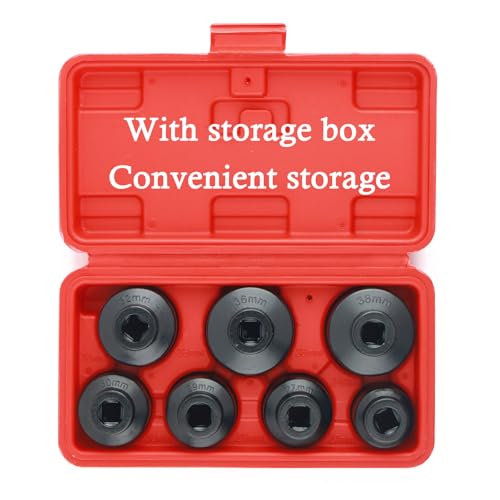 7PCS Oil Filter Socket Set,3/8" Drive 24mm,27mm,29mm,30mm,32mm,36mm,38mm Oil Filter Sockets Compatible with BMW GMC Ford Toyota,Aluminum Alloy Oils Filters Removal Tool Set