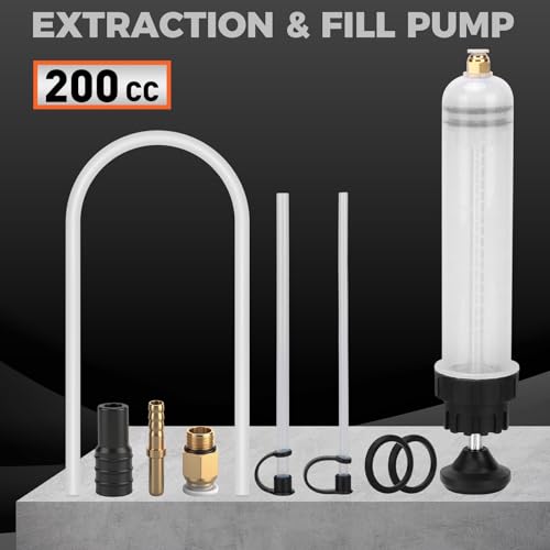 HORUSDY 200cc Fluid Extractor Syringe Oil Pump, Fluid Evacuator with 23" Flexible Hose, 12" Fine & Coarse Hoses, for Automotive, Motorcycle, Marine & Equipment Maintenance (9PCS) - size: 200ML with Hose