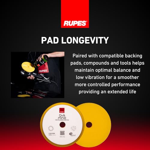 RUPES 9.DA150M Pack of 24 Yellow D-A Fine Finishing Foam Pads 150mm | Ideal for Paint Correction & Gloss Enhancement | Moderate to Fine Defect Removal | Compatible with 5" Backing Plate - size: Fine 150mm, style: Pack of 24
