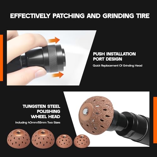 Air Tire Repair Polish Patch Tools - 2500RPM Low-Speed Buffer with Tungsten Carbide Wheel, Inner Liner Scraper & Patch Roller | Complete Polish & Patch Tool Set for Air Tires