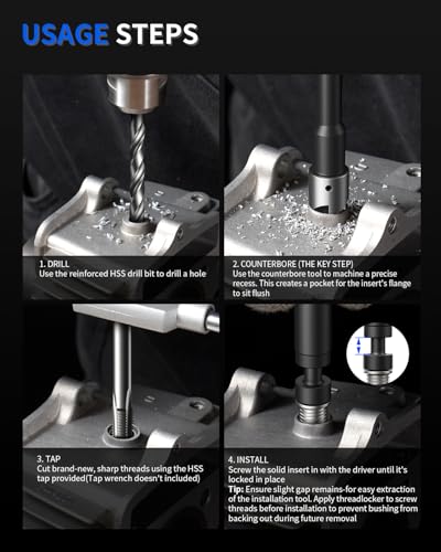 M6 x 1.0 Metric Thread Repair Kit, with HSS Drill Bit, Tap, Counterbore & Installation Driver, M6 x 1.0 Solid 304 Stainless Steel Inserts (10 Pcs, 9.4 mm Length) - size: M6 X 1.0