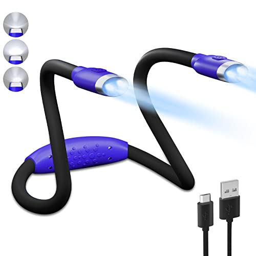 LEDBOLIK Neck Reading Light Blue, 800mAh Rechargeable Book Light for Reading in Bed – 6 Brightness, Bendable Arms, Hands Free for Knitting, Crocheting - color: 800mAh Blue