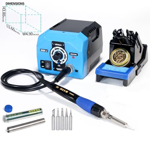 YIHUA 936A II Soldering Iron Station Kit, 65W with Intelligent Working Light. Easily Adjustable from 392℉~896℉. With Plug-in Iron Handle, a Solder Iron Stand, Solder Wire & 5 extra Solder Tips.