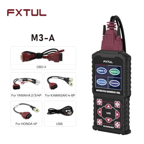 M3-A Motorcycle Diagnostic Tool for Honda Yamaha Kawasaki | Full System OBD2 Scanner Code Reader, Live Data, Actuation Test, Fault Code Reset & Battery Voltage Test