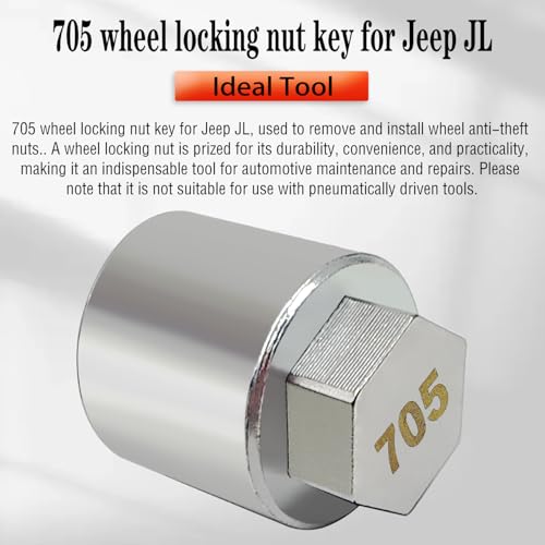 JL 705 for 27mm Nuts, Wheel Locking Nut Key for Jeep (JL) Dodge | Wheel Lock Nut Socket Adapter, Anti-Theft Lug Nut Removal Tool, Anti-Theft Screw Remover, Repair Tool, Tyre Fitting, garage - size: 705