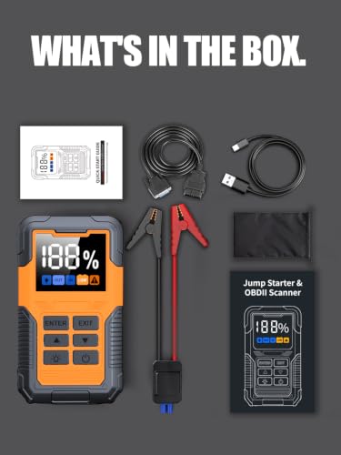Car Battery Jumper Starter with OBD2 Scanner 7000A for All Gas & 14L Diesel | Portable Jump Starter for 12V Dead Battery, Code Reader, Scan Diagnostic Tool with Jump Cable Flashlight Emergency Kits - color: 7000A+Jumper Starter+OBD2 Scanner