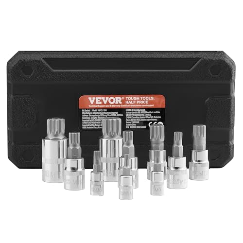 VEVOR XZN Triple Square Spline Bit Socket Set, 10-Piece M4 - M18, Premium Cr-V Steel, 1/4 in, 3/8 in, and 1/2 in Drives, with Enhanced Storage Case, Triple Square Socket Set for Hand Use, Automotive - style: 10 PCS XZN
