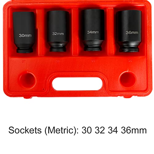 TYFYB Impact Socket Set,1/2 inch Drive Spindle Axle Nut Socket Set 4PC 12 Point Metric 30mm 32mm 34mm 36mm,Heavy Duty Impact Socket Set with Portable Case