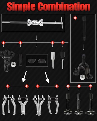 12-Way Slide Hammer Puller Set, Front Wheel Hub Remover & Rear Wheel Axle Removal Tool, Heavy Duty Bearing Puller Set with Carry Box