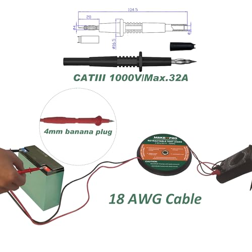 2 Wires 30FT 18AWG Retractable Test Leads with Cable Bag | Dual Ended Electrical Alligator Clips Test Probe Lead Wire Cables for Circuit Connection/Electrical Testing Troubleshooting