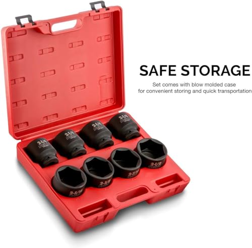 NEIKO 02392A 3/4" Impact Socket Set, 3/4” Drive, 8 PC Jumbo Sockets, SAE Standard Sizes 2-1/16 Inch to 2-1/2 Inch, Chrome-Moly Cr-Mo Steel