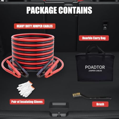 Heavy Duty Jumper Cables for Car Battery, 0 Gauge 30 Feet 1000AMP, Automotive Booster Cables for Jump Starting Dead or Weak Batteries, Suitable for 8L Gas & 6L Diesel, Carrying Bag Included - size: 0 Gauge (30FT)