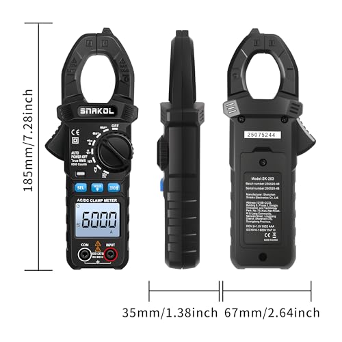 6000 Counts Digital Clamp Meter, 35mm Jaws NCV AC DC Current Voltage Tester | Auto-ranging clamp meter tests resistance, capacitance, diode, continuity, frequency & thermocouple temperature - style: 6000 Counts Professional