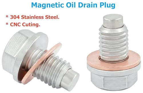 1PC M12x1.75 Stainless Steel Magnetic Oil Drain Plug, fit for Ford GMC Buick Cadillac Replace 11519933, 11562588, EJ7Z-6730-A, EJ7Z6730B, 090-936CD, 090-091, 65430, 090-175CD, 090-175, 653096US, 65372 - size: M12x1.75