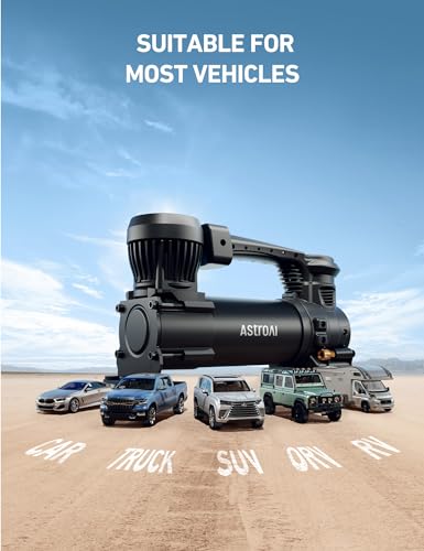 AstroAI T3 Heavy-Duty Air Compressor 12V Portable Offroad Air Compressor with 1.97CFM, 120PSI Tire Pump with Alligator Clips, LED Light for Pickups,Trucks, SUVs, RVs Cars for Up to 33 Inch Tires - style: Mechanical Screen