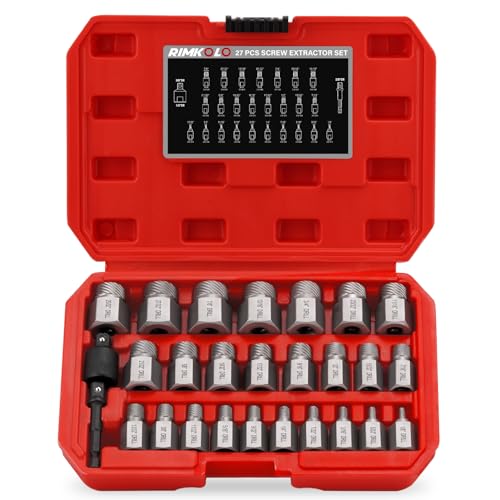 27-Piece Screw Extractor Set, 3/8" Inch Drive Easy Out Bolt Extractor kit Multi-Spline Hex Head for Removing Broken Studs Bolts Socket Screws - color: 27-piece