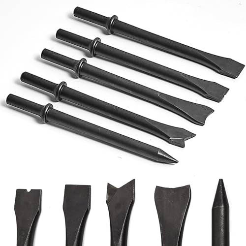 5pcs Pneumatic Hammer Chisel Bits 0.401'' (10mm), Air Hammer Attachments Air Chisel Bits Air Hammer Bits for 150/190/250 Air Hammer Chipping Bits Set for Masonry Concrete Demolition - color: Black-5