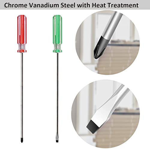Long Shaft Phillips Screwdriver 8inch PH2 and Slotted Screwdriver Set, SKZIRI Cross and Flat Head Long Screwdriver Set Exra Long with Magnetic Tip (8inch No.2) - size: 8inch No.2