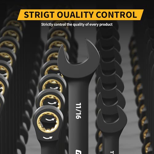 GRENPRO Ratcheting Wrenches Set, Combination Wrench Sets With Organizer Box, 23PC SAE & Metric And Standard, 1/4" to 3/4" & 6-18mm, Open End Wrench Set, Electrophoretic Coating Sock Mechanic Tools - style: Ratcheting Wrench Set (Metric&SAE)