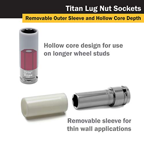 Titan 21192 1/2 in. Drive x 15/16 in. Nonmarring Lug Nut Socket - size: 15/16-Inch