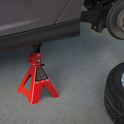 BIG RED T41202 Torin Steel Jack Stands: 12 Ton (24,000 lb) Capacity, Red, 1 Pair - size: 12 Ton, style: 1 Pair