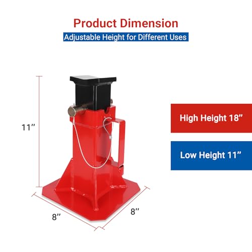 GarveeTech Car Jack Stand with Pin Adjustment, Heavy Duty Jack Stand, 12 T Jack Stands for Trucks Cars Auto SUV Trailers, 26,400 LB Capacity, Adjustable Height 11 in-18 in, Red, 1 Pair