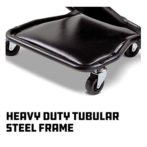 Powerbuilt 42-Inch Triplex Folding Creeper, Rolling Seat, and Brake Stool, All-in-One Adjustable Roller Garage Chair, Lay Down or Sit, Black 620469 - style: 3-in-1