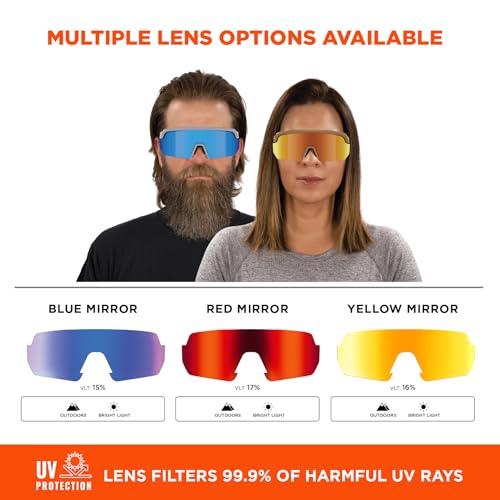 Ergodyne Skullerz AEGIR Safety Sunglasses, High Contrast Color Enhancing Mirrored Lenses, ANSI z87.1 - color: High Contrast Red Mirror Lens