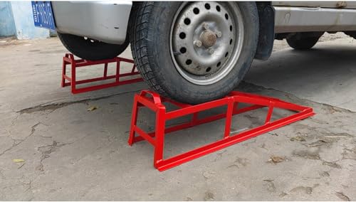 Low Profile Car Ramps,3-Ton Heavy-Duty Steel Service Ramps with Tire Stops for Safe Lifts,Ideal for Oil Changes & Maintenance on Low Clearance Vehicles,3FT,Red (2-Pack)