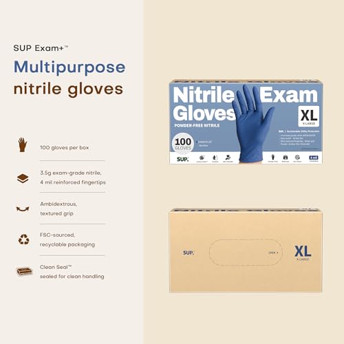 SUP Powder-Free Nitrile Exam Gloves, Food Safe Latex-Free Medical Non-Sterile Cooking Disposable Glove, Blue 100/1000 Count - color: X-large (Med Blue 1000)