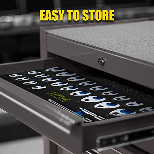 YIYEIE 3/8" Drive Crows Foot Wrench Set, 24PCS Flare Nut Crowfoot Wrench Set, Metric & SAE, 8-22mm & 5/16"-7/8", CR-V Steel, Crows Feet Wrench Set with 2 Extension Bars, Line Wrench Set with EVA Foam - color: Metric & Sae 24pcs, size: 6-Point