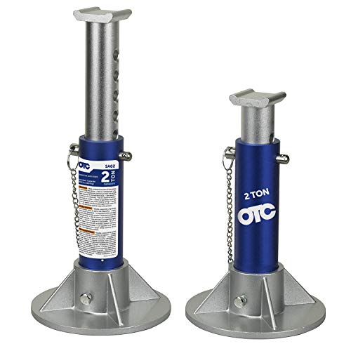OTC SA02 2-Ton Aluminum Jack Stands - 9.5" to 15.44" Min/Max - Set of 2 | Rugged Aircraft Aluminum Stands Feature a 2.17"x 2" Saddle, 7" Round Base, and 6-Slot, Pin Lock Adjustment
