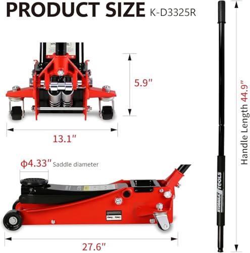 2.5 Ton Low Profile Floor Jack, Heavy Duty Floor Jack with Dual Piston Quick Lift Pump, Steel Car Jacks Adjustable Height 3.5"-19.5", Trolley Floor Jacks 2.5 Ton/5000 LBS Capacity, Red - color: Red - 2.5 Ton(Dual Pump), Lift 3.5"-19.5"